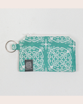 Small seafoam green pouch with white Sabah pattern on a light gray background