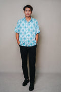 Men’s Sabah Motif Button-Up Shirt - Kandavai Denim Blue
