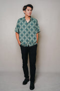 Men’s Sabah Motif Button-Up Shirt - Kandavai Forest Green